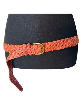 Pink Coral Tan Braided Belt Boho Western Coastal Cowgirl Bohemian Medium